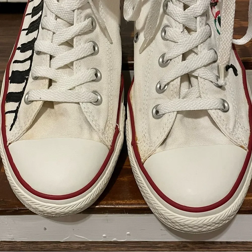 Converse Custom Painted Rose Music Piano Sneakers White Red Green Men 10 Wom 12 - Picture 11 of 14